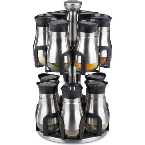 12 Carrousel à épices, Acier inoxydable, Verre, Rotatif 360°, Lave-vaisselle, Cuisine (1/5)