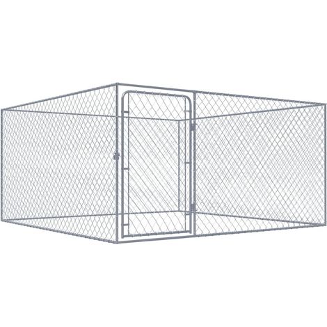 Helloshop26 – Chenil extérieur enclos pour chien en acier galvanisé 2 x 2 x 1 m – Parois en maillon de chaîne – Porte à charnière avec loquet de sécurité