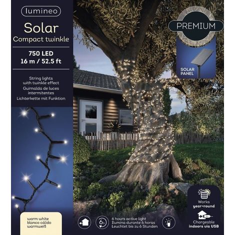 Luci Natalizie Solar 750 Led Bianco Caldo 8 Funzioni Effetto Scintillante 16 mt