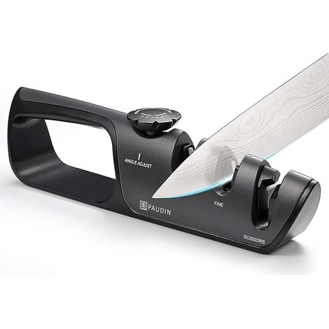 PAUDIN Aiguiseur Couteaux Professionnel à 3 Niveaux, Eguiseur à Angle Réglable, Affuteur Manuel Couteau Multifonction, Accessoires pour Couteaux de Cuisine (1/5)