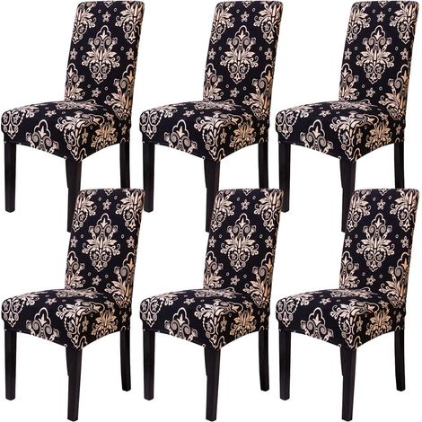 Stretchable Elastic Polyester Chair Cover, Printed Pattern, Universal Removable Stretch Chair Cover, Modern Decoration (Style 8, Six Pieces) (1/5)
