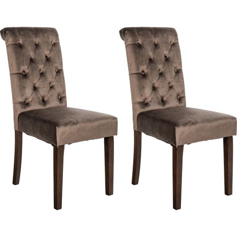 Lot de 2 chaises de salle à manger élégance capitonnée et confort en velours marron cadre en bois marron foncé 100007341