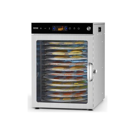 Dörrgerät Dörrautomat 12 Edelstahlschalen, elektrischer 800 W Futtertrockner mit einstellbarer Temperatur, Gefriertrockner für Trockenfleisch Fleisch Obst Gemüse Kräuter Hundeleckerlis (1/5)