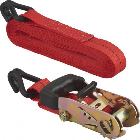 Cinghia di serraggio, 5m, cricchetto, ganci JJ, rosso - THIRARD
