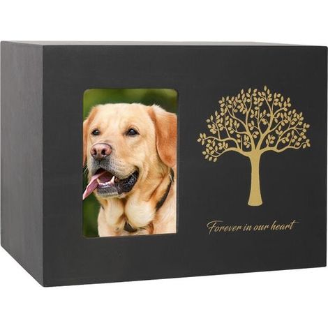 Urne funéraire pour chien en bois noir, dimensions 18 x 12,2 x 12,5 cm, design ange chien, adaptée aux cendres de chiens de taille moyenne (1/4)