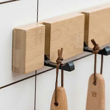 Porte-manteau mural en bois massif pour la maison, avec crochet pour peignoir, chapeau et vêtements (3 crochets) ( ) (1/4)