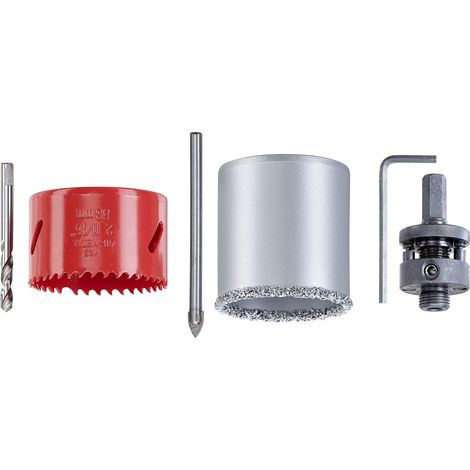 kwb 599290 Seghe a tazza 68-mm, set 6 pezzi, attrezzatura di base per elettricisti incl. punta per piastrelle + punta universale/punta per metallo (1/5)