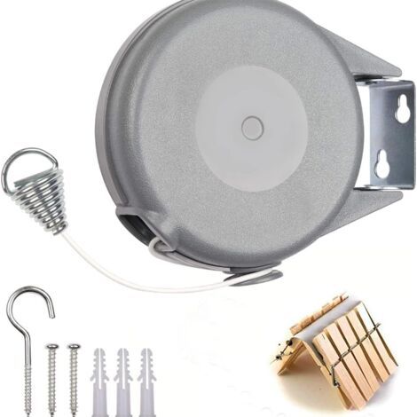 Etendoir à suspendre,corde à linge rétractable pour intérieur et extérieur 15m, corde à linge extensible fixée au mur avec clip pour balcon et jardin（gris）