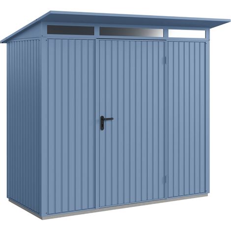 Hörmann Metall-Gerätehaus Berry Classic mit Pultdach Typ 1, 248 x 153 cm, taubenblau, 3,8 m², 1-flüglige Tür (1/5)