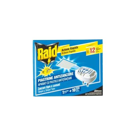 RAID ANTIZANZARE FORNELLETTO + 10 PIASTRINE- - 1 diffusore + 10 piastrine - 12 pezzi RAID