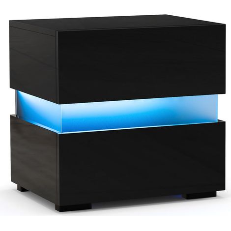 Mesita de noche moderna de 45 x 35 x 45 cm con práctico almacenaje y luces LED de colores en MDF negro 200013951