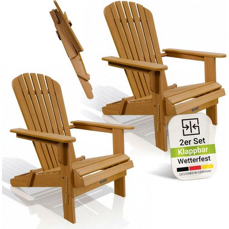 Juskys® Garten Liegestuhl Korfu 2er Set – aus Akazienholz, klappbar, 85x69x94 cm, natur, geölt, Gartenstuhl, Sonnenliege