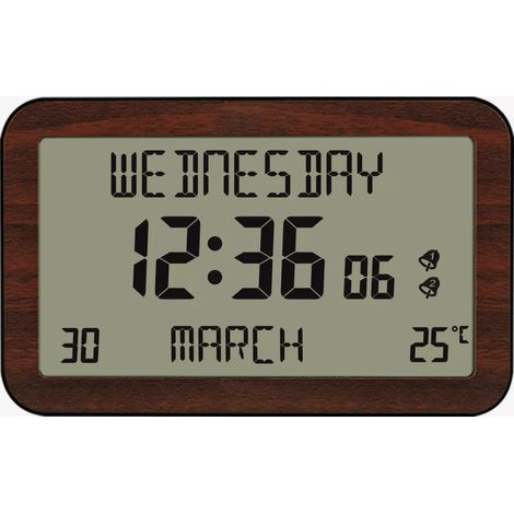 Horloge Réveil Numérique Murale Radiopilotée - Calendrier Date Jour et Heure - Grands Chiffres - 6 Langues - 2 Alarmes - Température Ambiante - Murale ou sur Pied (1/5)