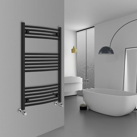 WarmeHaus Curved Black Bathroom Ladder Radiator 1000x600mm (1/5)