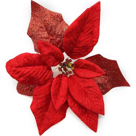 Weihnachtsdekoration: Künstliche Stoffblumen für Weihnachtsbäume, künstliche Blumenornamente, festliche Verzierungen für Partybäume (1/5)