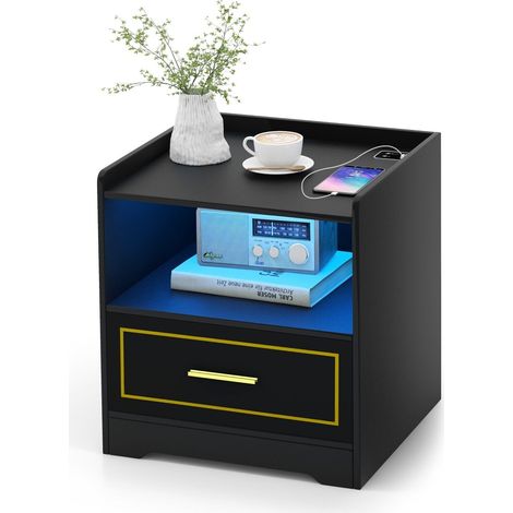 LED Nightstand Smart Bedside Table Cabinet Side End Table Storage Living Room (1/5)