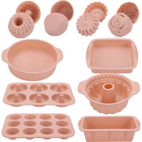 Nuevo molde para pasteles, juego de 30 piezas, molde para muffins, molde de silicona para cupcakes, molde para tostadas (rosa) (1/5)