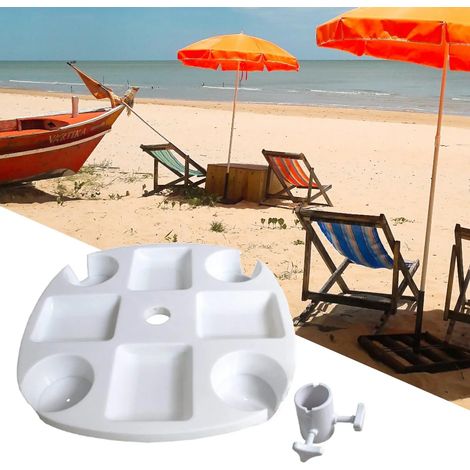 Summer Beach Umbrella Table Tray 4 Snack Compartments Outdoor Snack Drink Holder for Beach Pool Patio Garden (1/5)