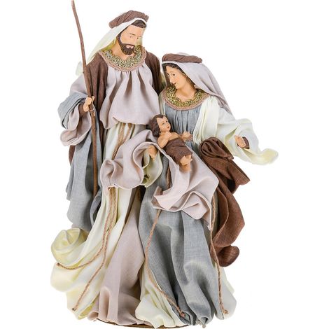 Natività monoblocco per presepe in tessuto decorazione natalizia h 47 cm -Crema e Marrone (1/4)