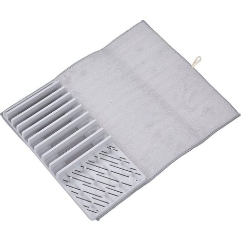 Tapis égouttoir à vaisselle avec support, pliable, avec séparateurs, tapis égouttoir en fibres pour ustensiles de cuisine (1/5)