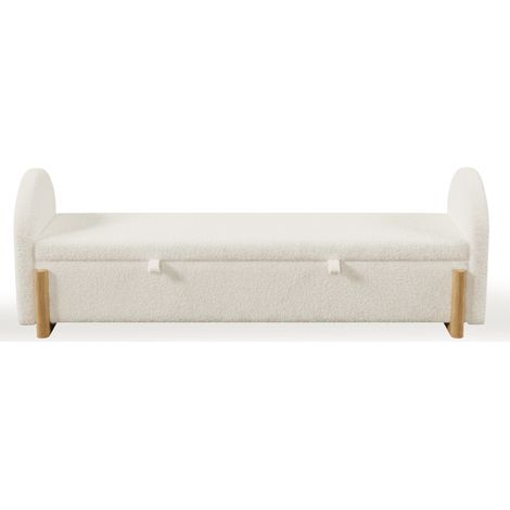 Banco arcón para cama de 186 cm blanco en bouclé con apertura hidráulica y patas de madera (1/5)