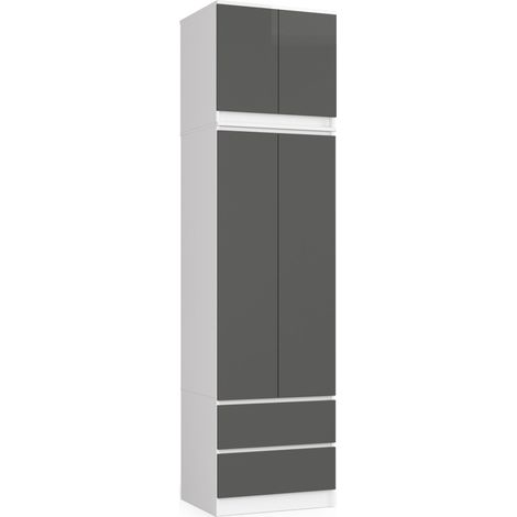 Armadio AKORD S60 con sopralzo Bianca 60 cm 2 ante 2 cassetti inserto frontale Grigio Grafite 60x51x234 cm