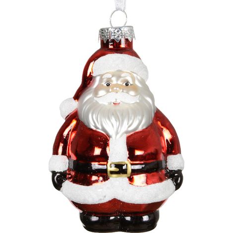 Kaemingk – Suspension de Noël nostalgie Père Noël – Rouge, blanc pailleté, noir et doré, verre, H 11,6 cm