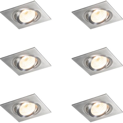 QAZQA Juego de 6 focos empotrables de acero orientables - Lock 1 Aluminio Adecuado para LED Max. 1 x 50 Watt