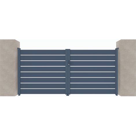 Portail aluminium battant ajouré gris RAL 7016 – Largeur 4060mm – Hauteur 1600mm – Ouverture manuelle – Aluminium anti-corrosion (1/2)
