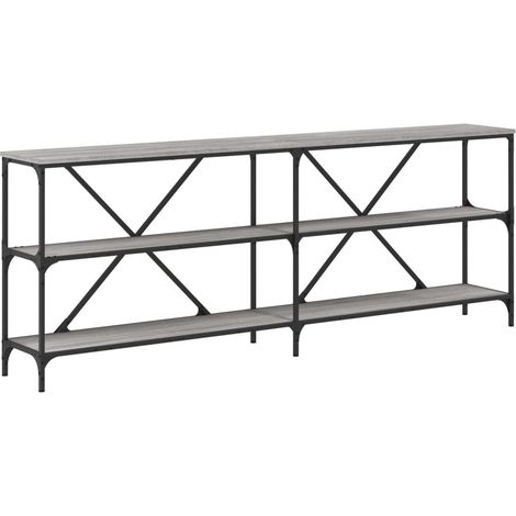 Table console d'entrée fonctionnel et stylé avec étagères 200 x 30 x 75 cm bois d'ingénierie gris et fer DEC032232