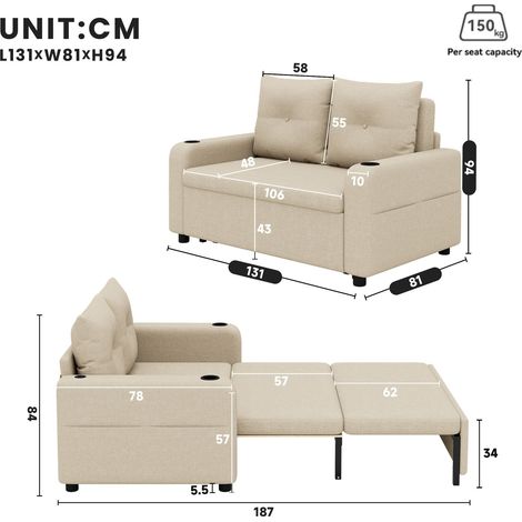 Modulares Sofa aus Stoff in Beige 131 x 81 x 94 cm HOMAIRE (1/5)