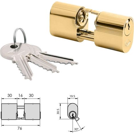 Cylindre CVL 5979/30x30/Cames et tiges ovales en laiton poli Double cylindre