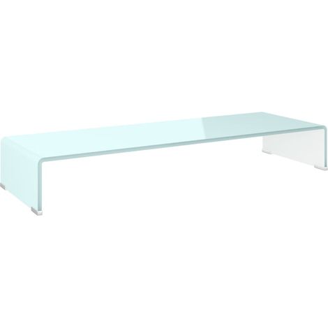 Meuble TV, Étagère TV, Meuble de Salon,pour moniteur 90 x 30 x 13 cm Verre Blanc OIB7761E (1/4)