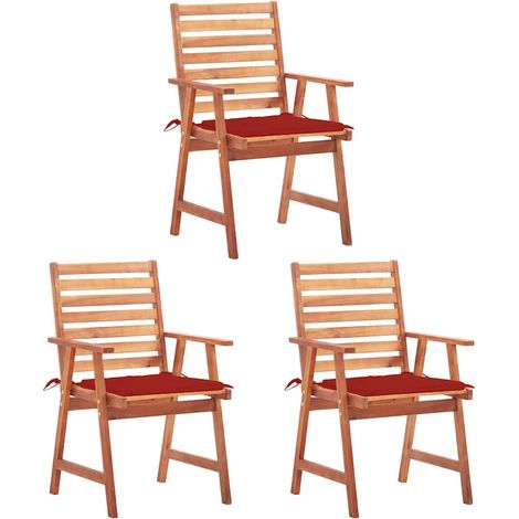 Sillas comedor de jardín y cojines 3 uds madera maciza acacia