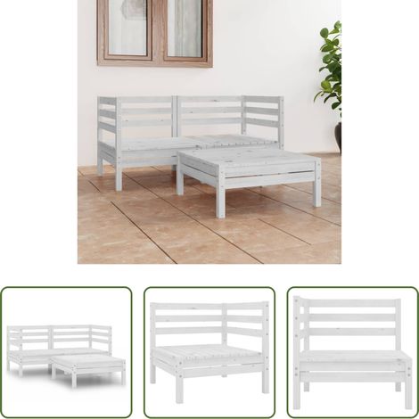 Canapé d'angle - Salon de jardin 3 pcs blanc bois de pin massif (1/5)