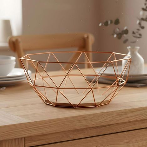 Corbeille à fruits en métal cuivré JeiibrZui - 26 x 12 x 26 cm - 1 pièce - Design industriel moderne - Bois MDF marron (1/5)