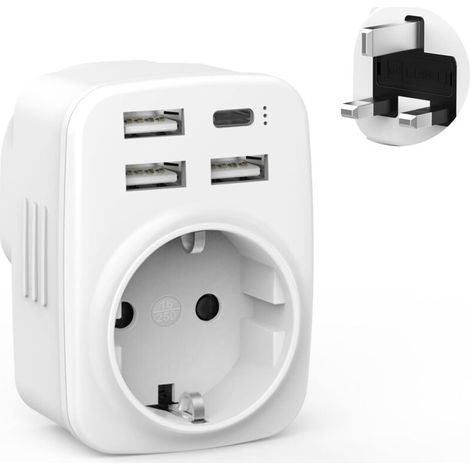 UK-Steckeradapter, 5-in-1-UK-Steckeradapter mit 3 USB-A- und 1 USB-C-Anschluss, UK-Adapter, englischer Steckeradapter, französischer Adapter, Typ-G-Adapter für Irland, England, Schottland und Malta (1/5)