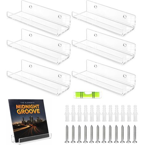 6 Pièces support vinyle mural adhésif transparent en acrylique, porte étagère vinyle mural dimensions de 10 x 3,2 x 2 cm pour Photos CD Livres (vinyle 4 pouces) (1/5)