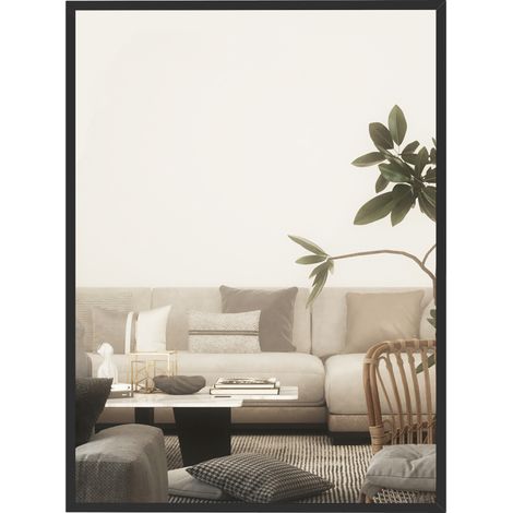 Miroir mural - HOMCOM - rectangulaire 76 x 101 cm - cadre en bois noir - idéal pour la salle de bain, salon ou chambre (1/5)