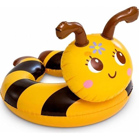 1 Bouée gonflable, motif abeille jaune et noir, 55 x 58 cm, ouverture intérieure 24 cm, PVC lisse, pour piscine jardin plage fête d'été (1/5)