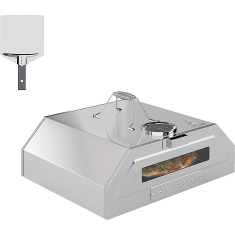 Four à pizza portable de 20,3 cm en acier inoxydable avec thermomètre intégré et fenêtre de visualisation pour barbecues à gaz et charbon de bois, comprend des poignées de transport, une