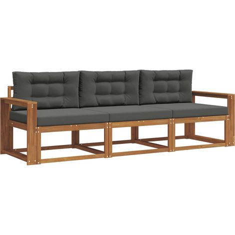 Set di divani da esterno con cuscino 3 pz Salotto da Giardino Naturale e Antracite (1/5)