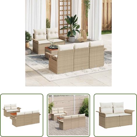 vidaXL Jardin extérieur -  Ensemble de canapé de jardin avec coussin 6 pcs Beige polyrotin (1/5)