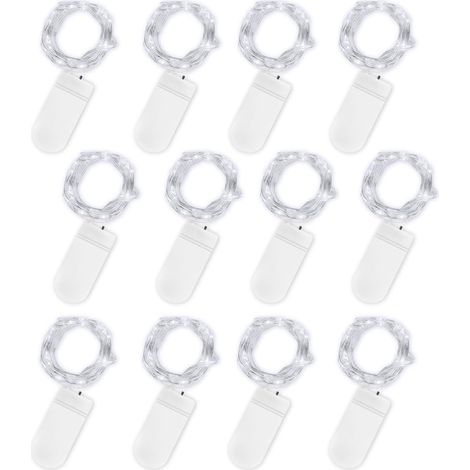 Batteriebetriebene Lichterkette, 12-teiliges Set, 2 m, 20 LEDs, wasserdicht, Kupfer, für Geburtstag, Party, Hochzeit, Weihnachten, Gartendekoration (Kaltweiß) (1/5)