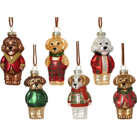 Cani Lucidi decorazione natalizia appendibile modello assortito H10.9cm