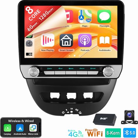 4G 6+128G Android15 Autoradio CarPlay Kam Pour Citroen C1 Peugeot 107 Toyota Aygo 2005-2014 6+128G DAB CAM (1/4)