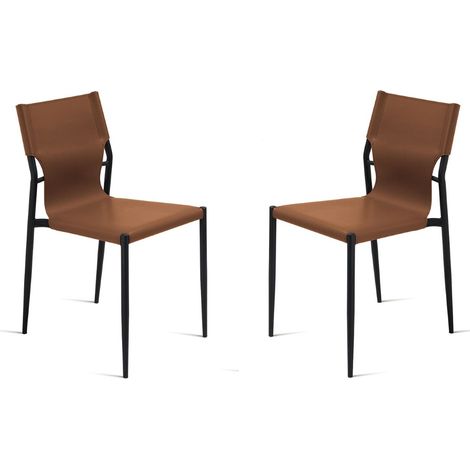 Sedia in simil cuoio Marrone con struttura in metallo Nero SVEVA 2 sedie (1/5)