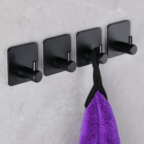 Handtuchhaken Klebehaken Selbstklebend 7 Quadrat - 4 Stück Schwarz (1/5)