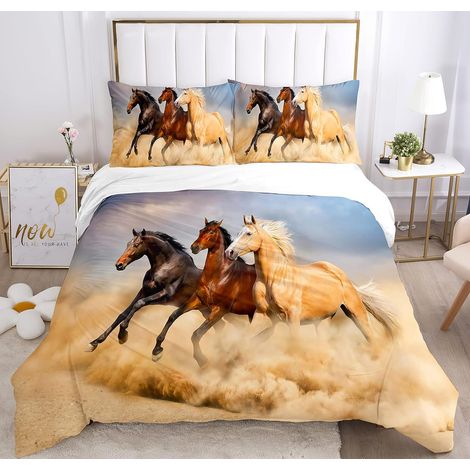 Parure de lit 3D avec fermeture éclair - En microfibre douce et agréable - 3 pièces - Housse de couette 135 x 200 cm + 2 taies d'oreiller 80 x 80 cm (cheval 1, 135 x 200 cm + 80 x 80 x 2) (1/5)