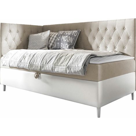 Cama continental Lucus III, Soft 017 + Fresh 1, Individuales, Continental, 80x200, Cuero ecológico, Tapiz, Somieres, 88x208x115cm